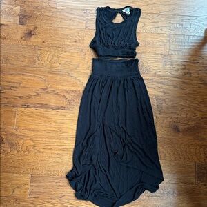 FP Beach Black Ribbed Top and skirt set